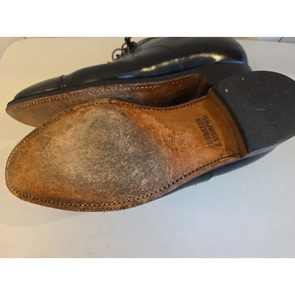 Johnston & Murphy 24-93110 Mens Black Leather Cap Toe Oxford Dress Shoes Sz 10D